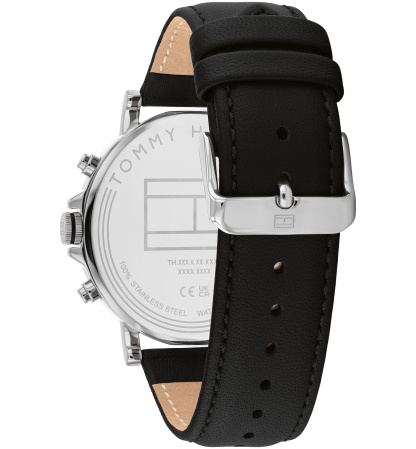 Tommy Hilfiger Men's Multifunction Black Leather Watch 43mm - Black