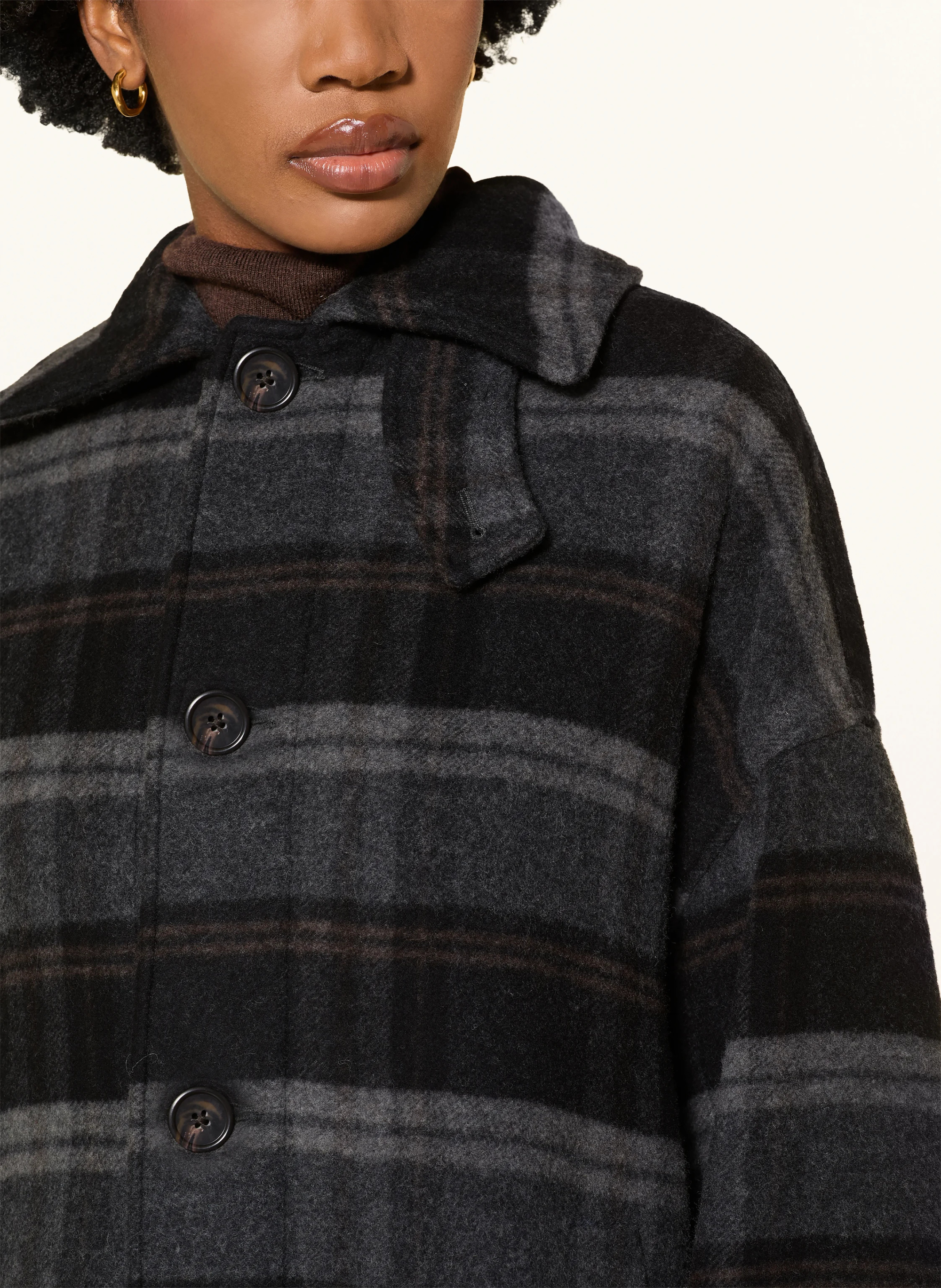 POLO RALPH LAUREN Wollmantel mit abnehmbarem Schal – DUNKELGRAU / BRAUN / GRAU