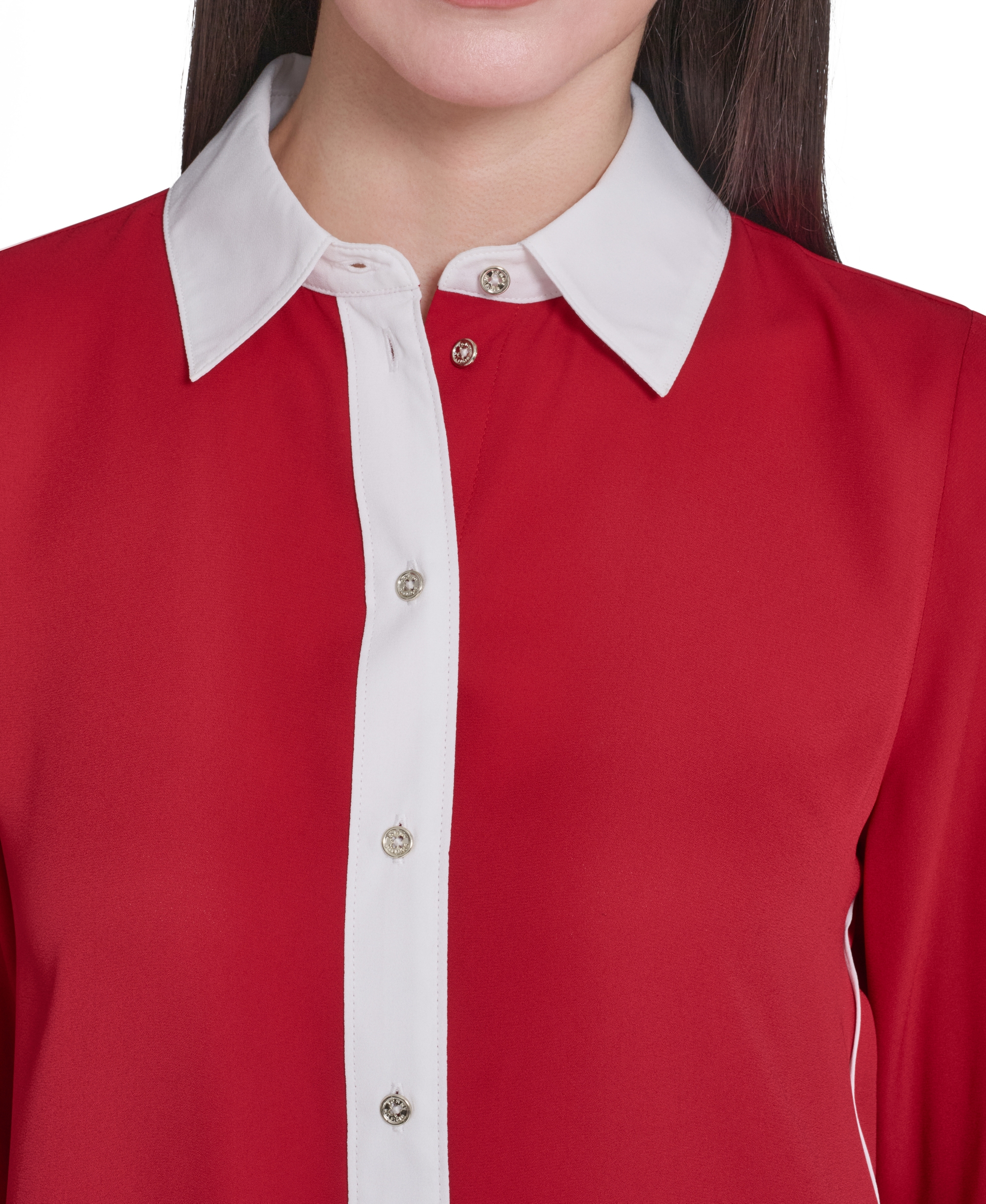 Tommy Hilfiger Women's Slim-Fit Button-Up Top - Scarlet/Ivory
