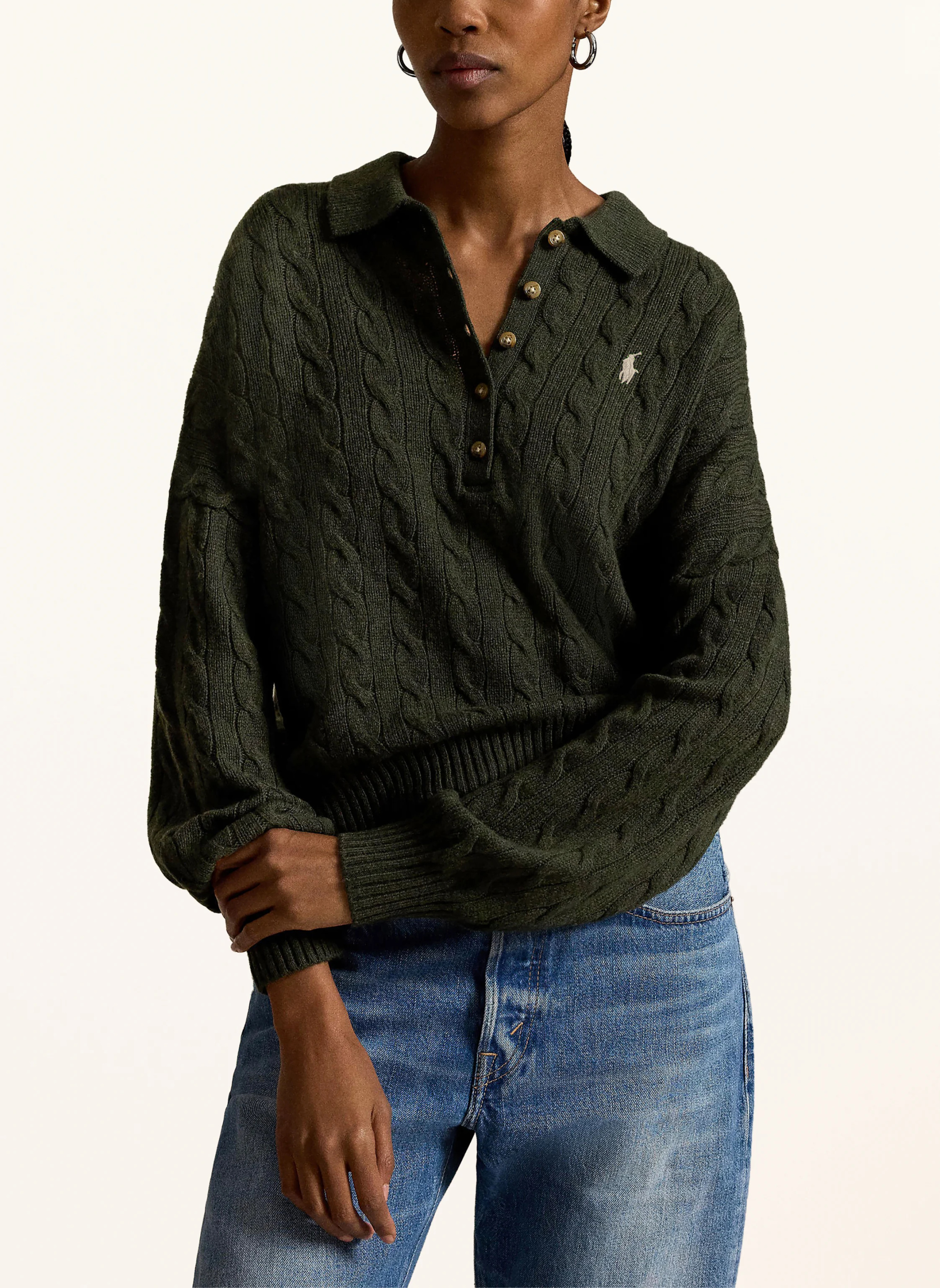 POLO RALPH LAUREN Strick-Poloshirt – DUNKELGRÜN