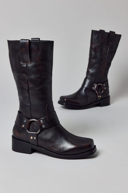 UO Moto Harness Boots - Black Distressed