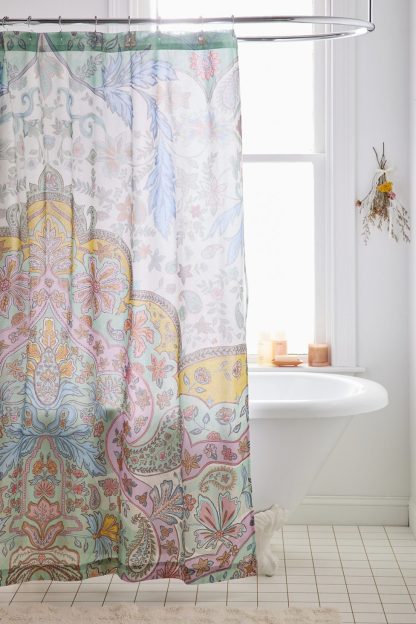 Saffron Floral Patterned Shower Curtain - Blue Multi