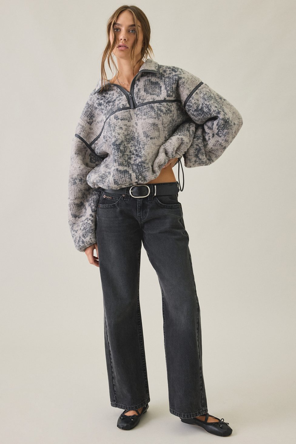 Out From Under Pretty Plush Fleece Quarter Zip Pullover - Grey Multi