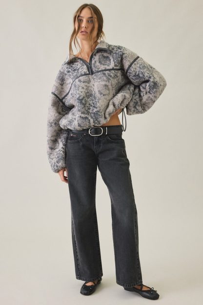Out From Under Pretty Plush Fleece Quarter Zip Pullover - Grey Multi
