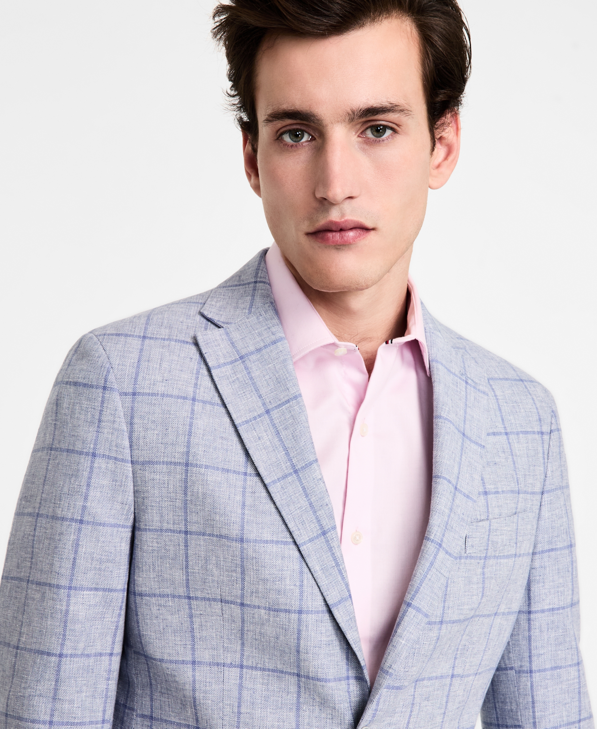 Tommy Hilfiger Men's Modern-Fit Linen-Blend Windowpane Sport Coat - Blue