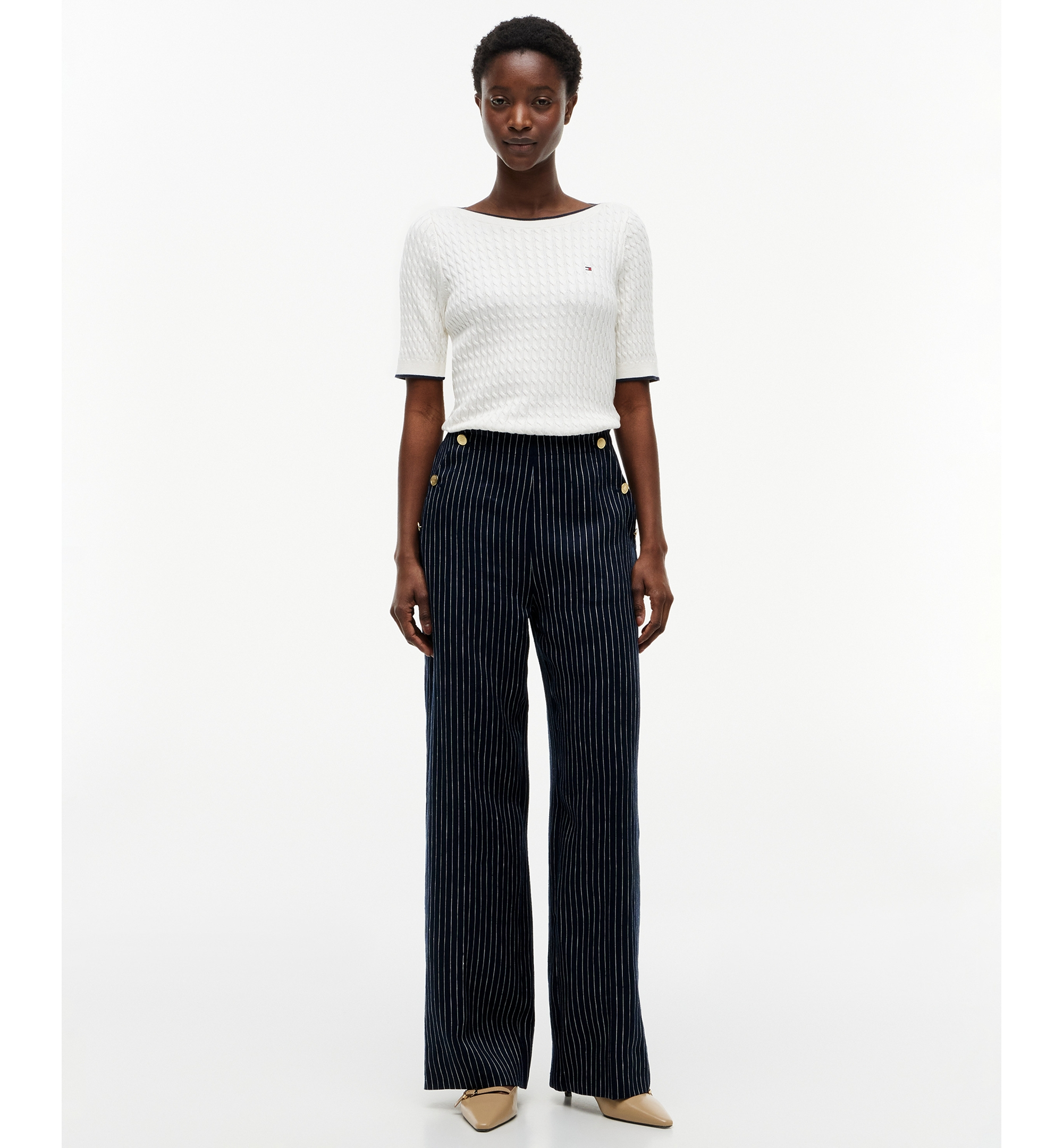 Tommy Hilfiger Women's Nautical Stripe High-Rise Wide-Leg Pants - Pin Stripe Navy