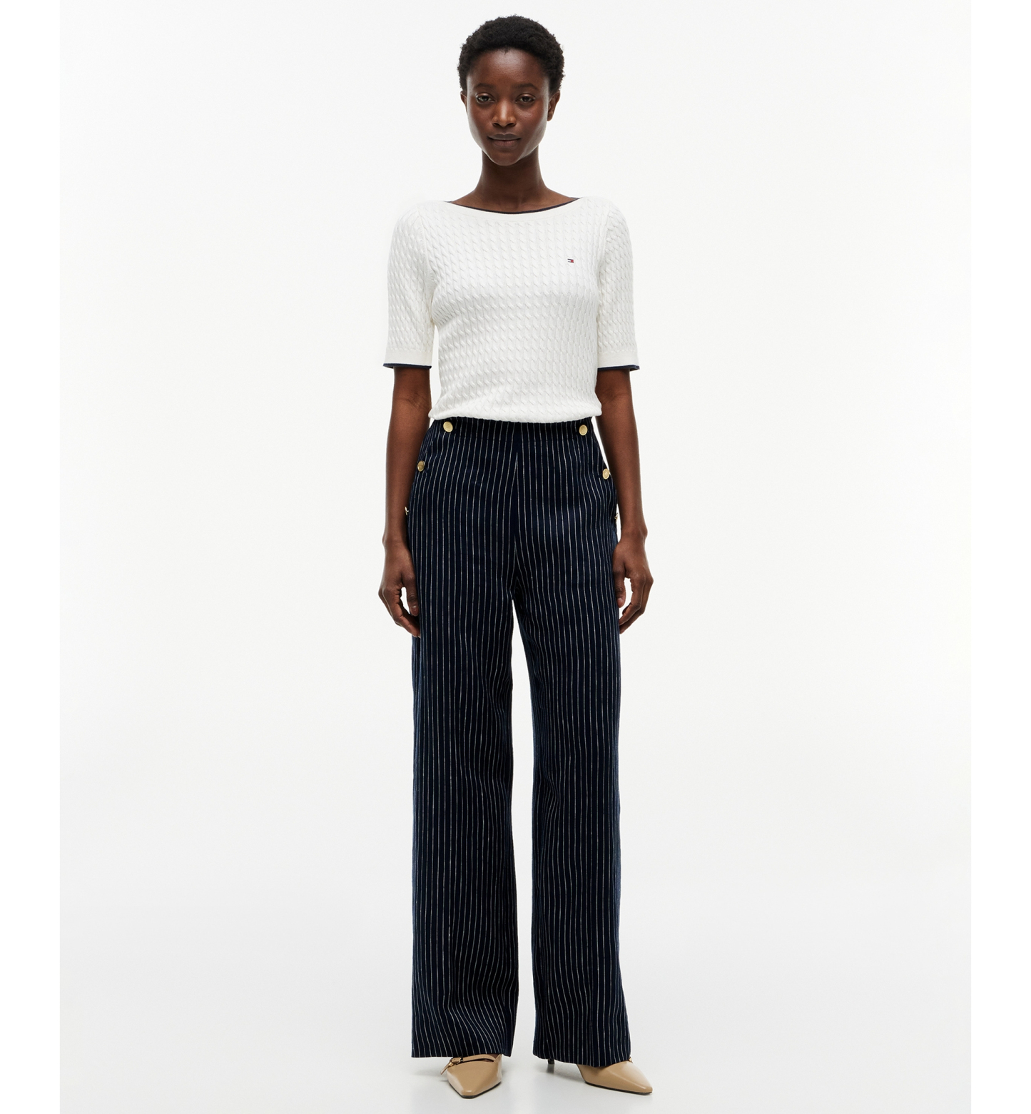 Tommy Hilfiger Women's Nautical Stripe High-Rise Wide-Leg Pants - Pin Stripe Navy