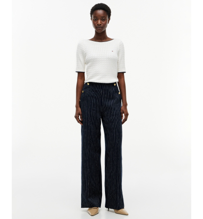 Tommy Hilfiger Women's Nautical Stripe High-Rise Wide-Leg Pants - Pin Stripe Navy