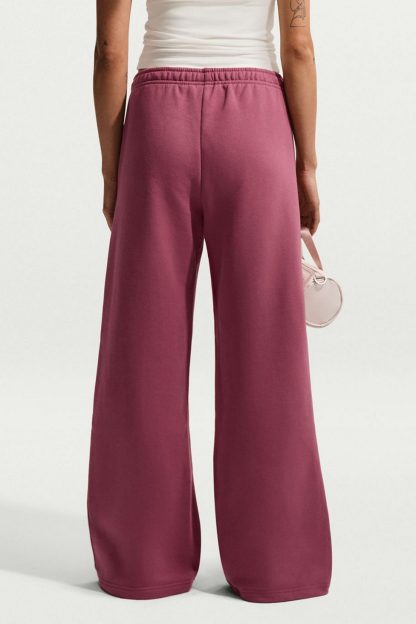 Nike Studio Fleece Mid-Rise Wide Leg Pants - Maroon
