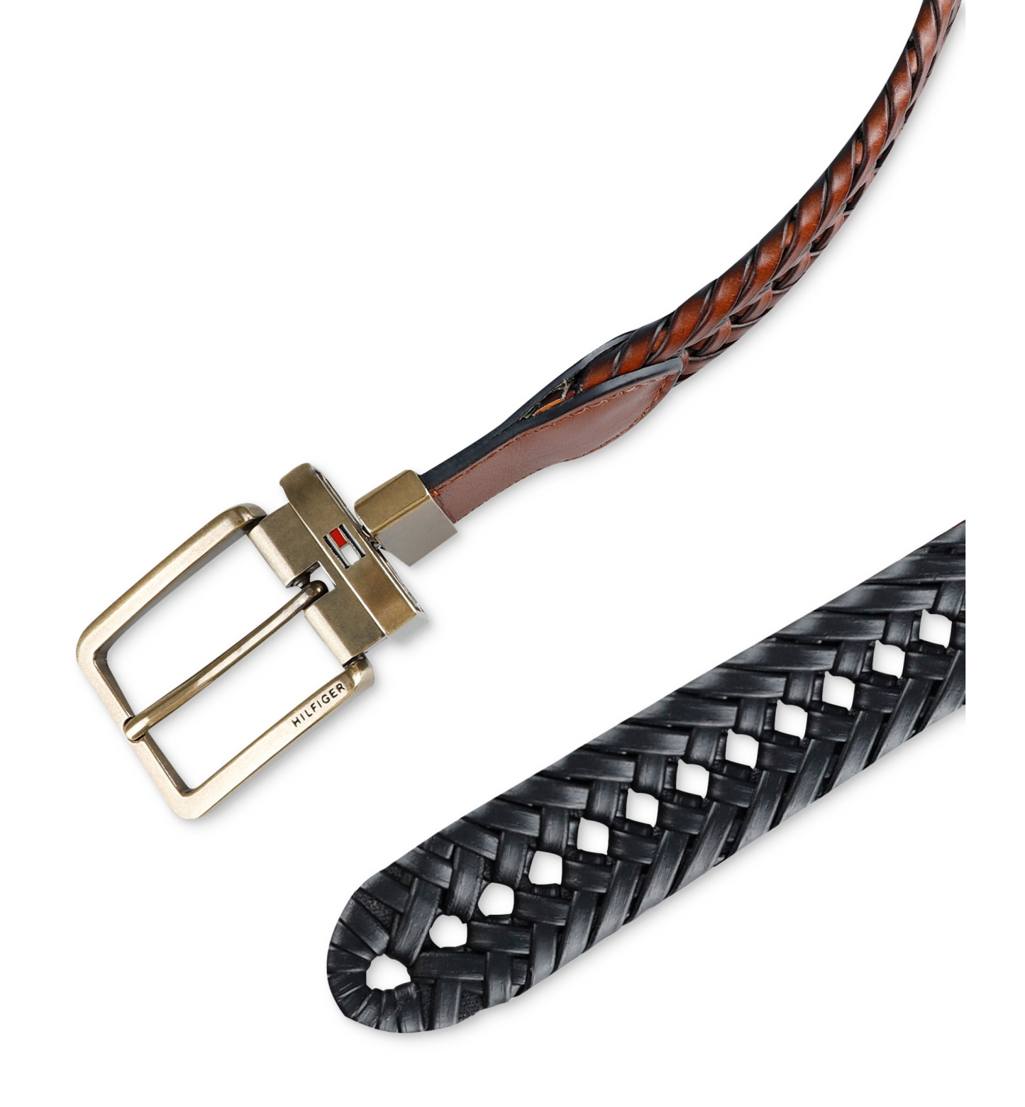 32MM Tommy Hilfiger Men's Reversible Lace Logo Belt - Cognac/Black