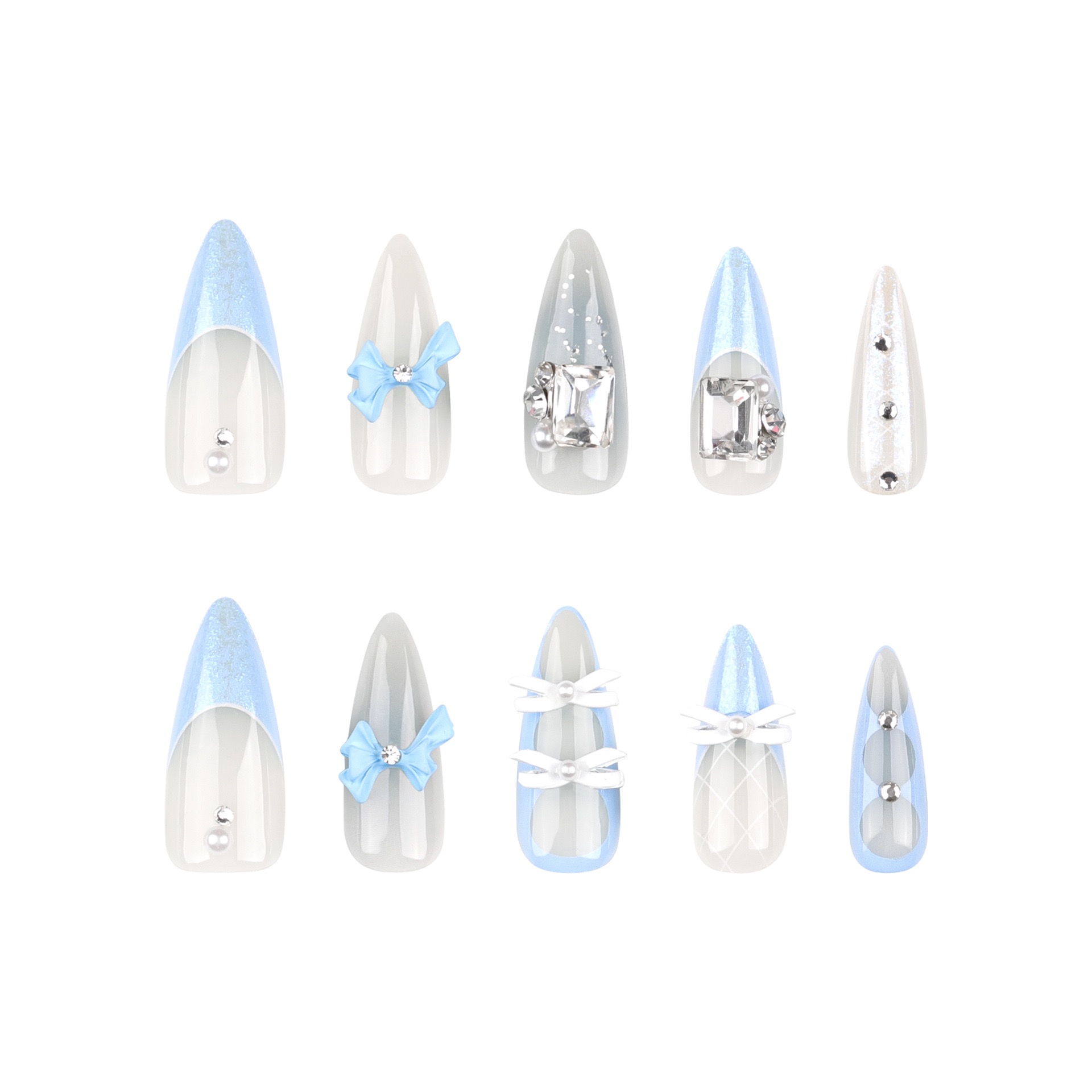 Elegant Bow & Crystal Embellished Stiletto Handmade Press - On Nails,Creative Style,almond