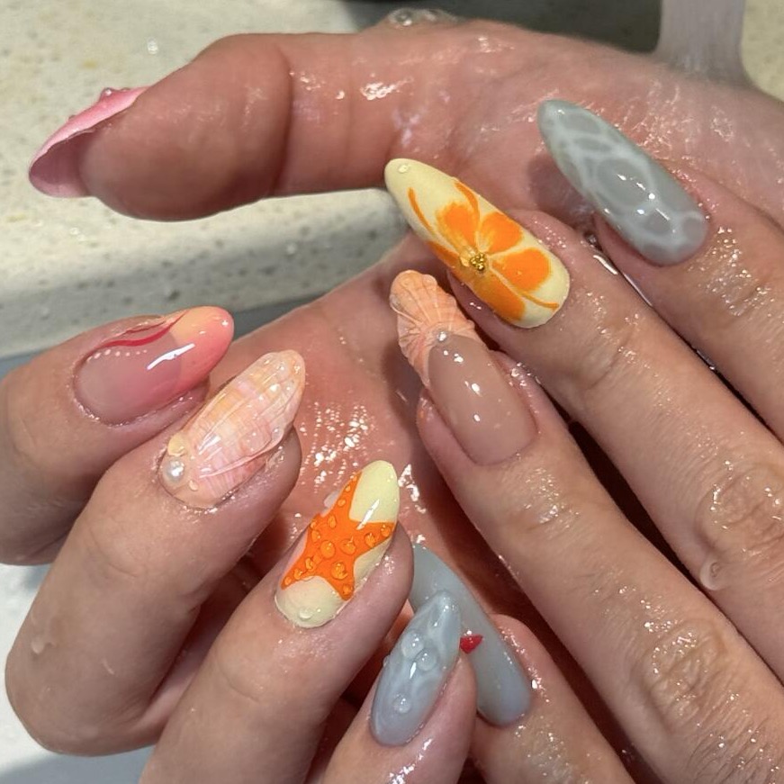 Ocean - Inspired Handmade Long Press On Nail,Creative Style