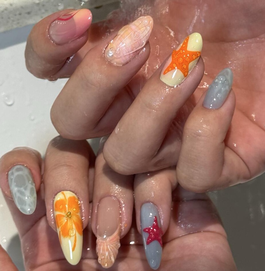Ocean - Inspired Handmade Long Press On Nail,Creative Style