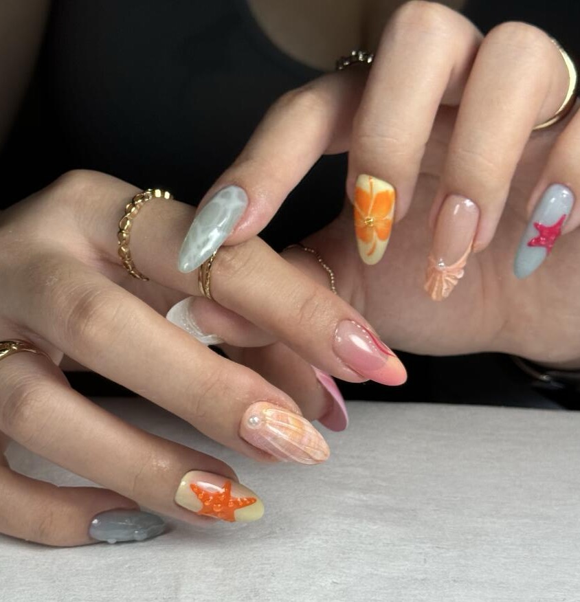 Ocean - Inspired Handmade Long Press On Nail,Creative Style