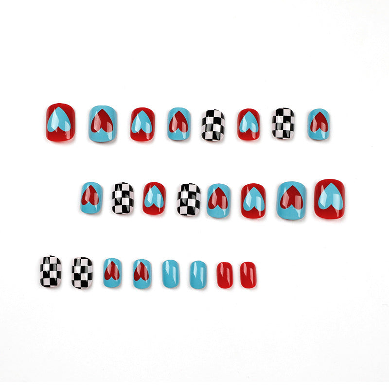 Checkerboard and Heart - Patterned Press - On Nails, Creative Style