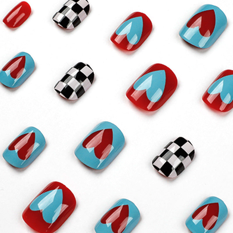 Checkerboard and Heart - Patterned Press - On Nails, Creative Style