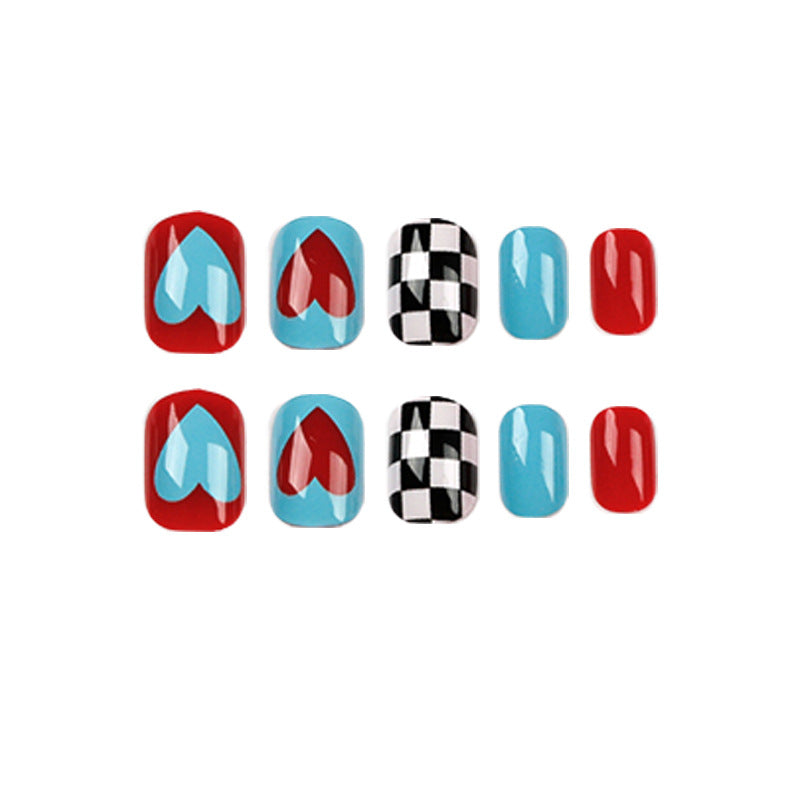 Checkerboard and Heart - Patterned Press - On Nails, Creative Style