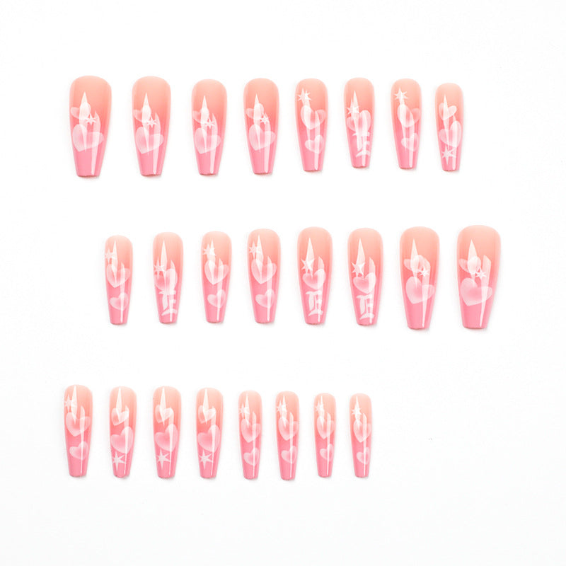 Long Square Press - On Nails with Pink Heart and Star Patterns, Creative Style