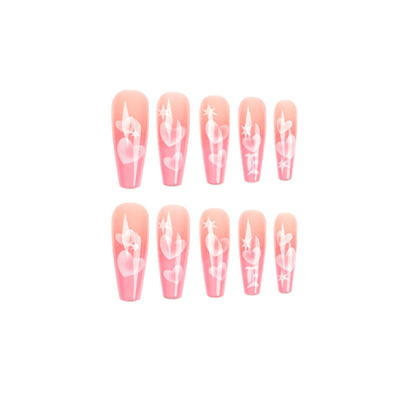Long Square Press - On Nails with Pink Heart and Star Patterns, Creative Style