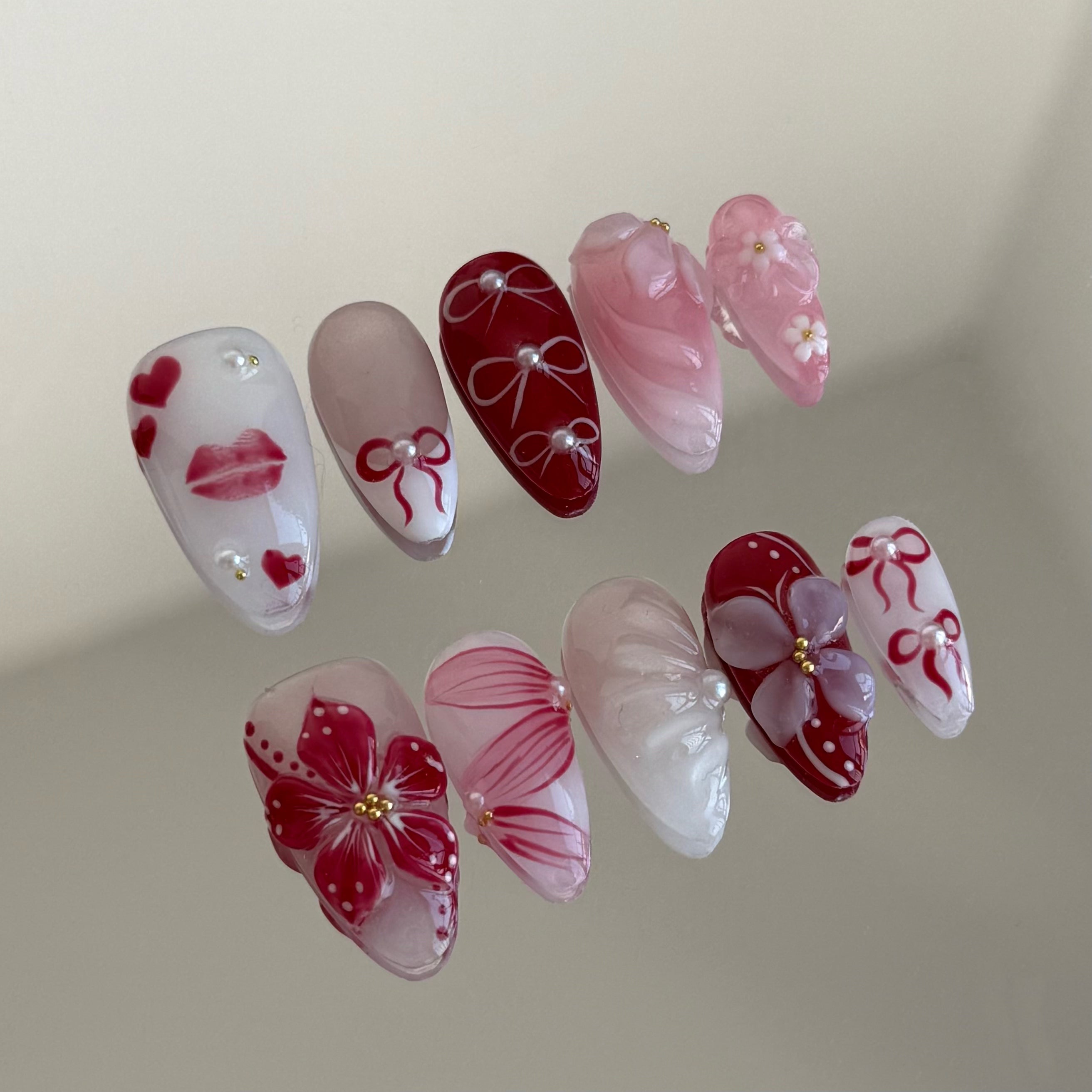 KISS-3D FLOWER TEN PIECES OF HANDCRAFTED PRESS ON NAIL,Creative Style