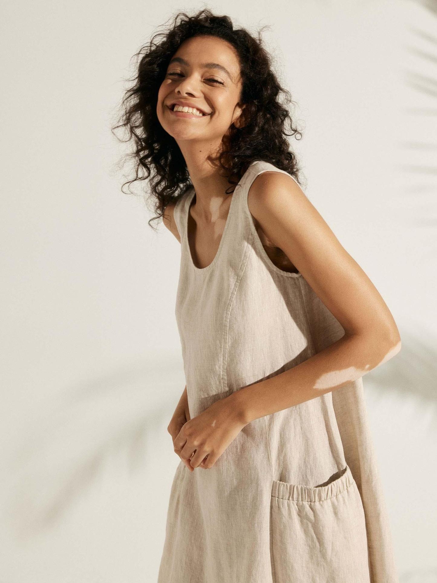 100% Linen Swing Beach Tank Dress