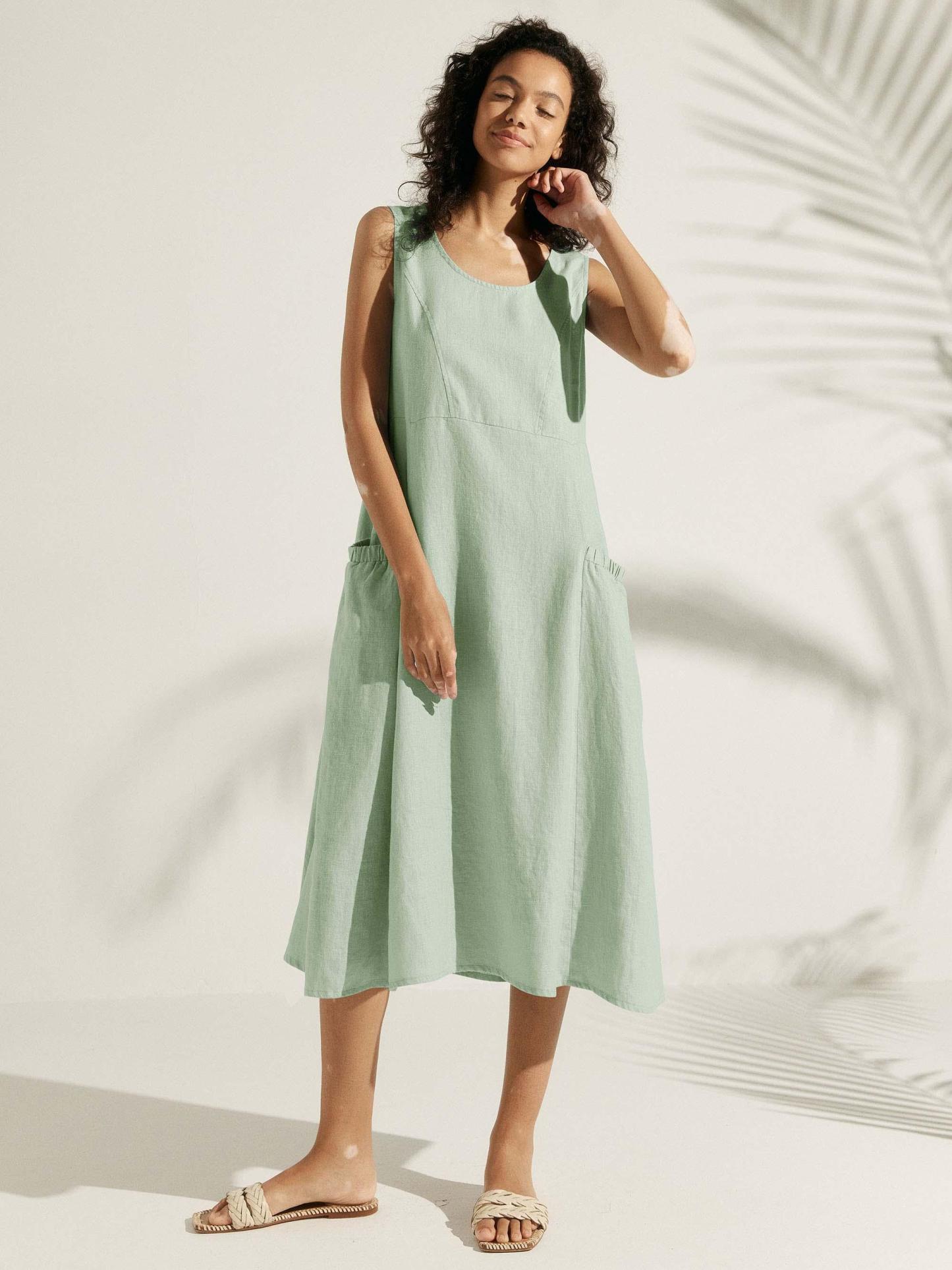 100% Linen Swing Beach Tank Dress