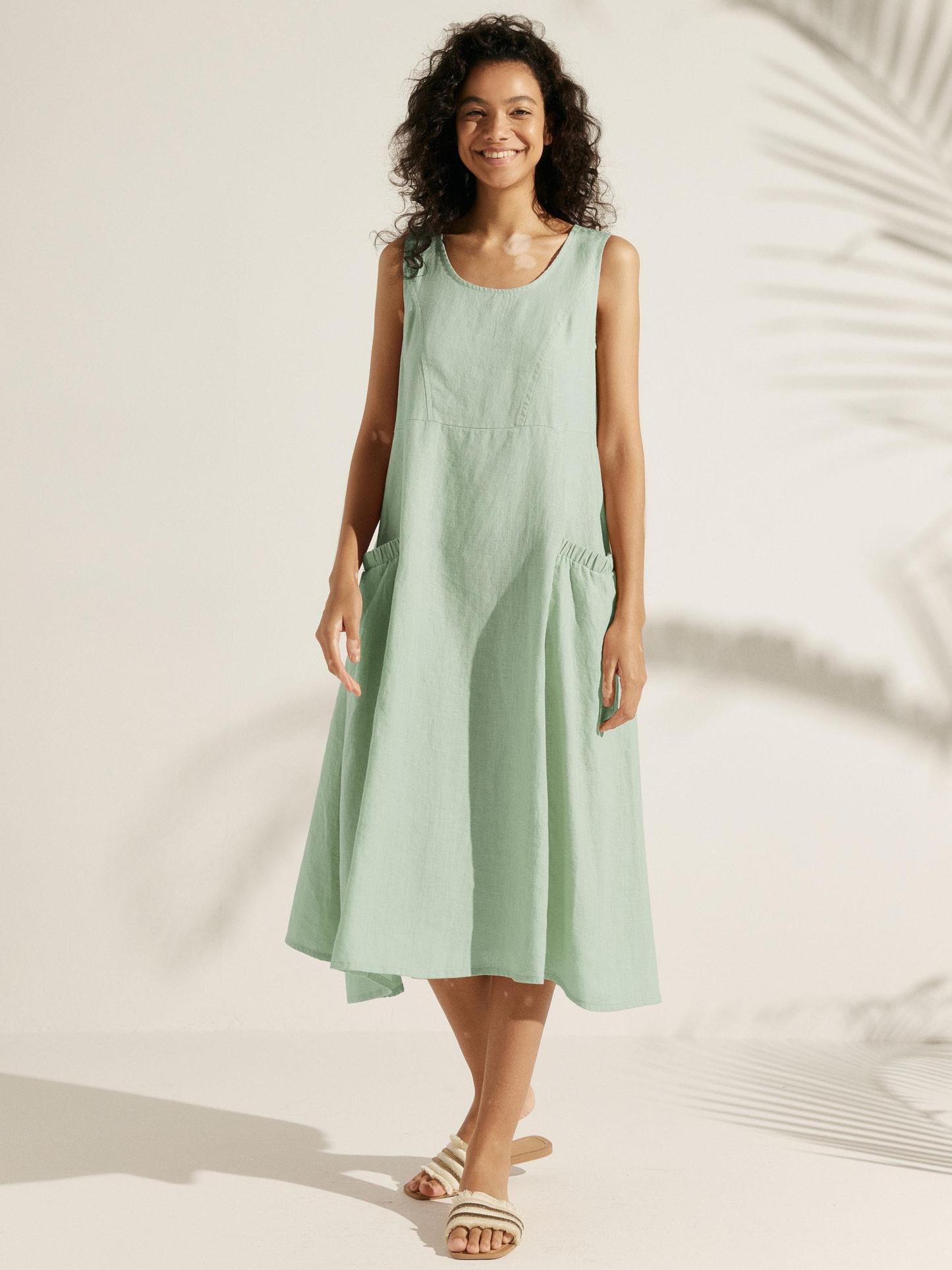 100% Linen Swing Beach Tank Dress