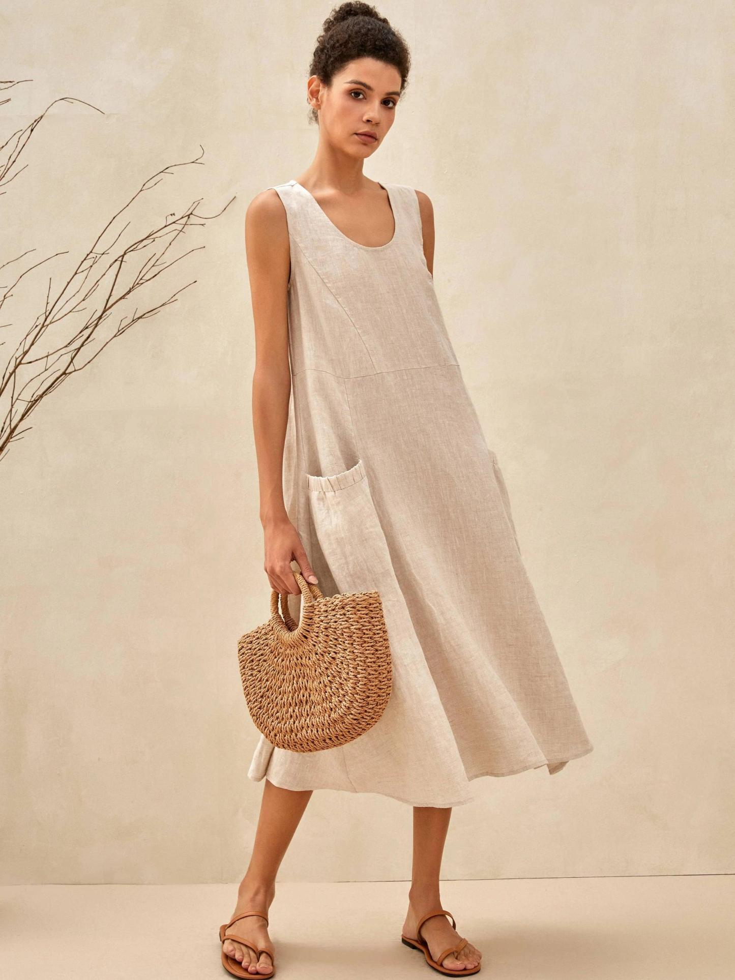 100% Linen Swing Beach Tank Dress