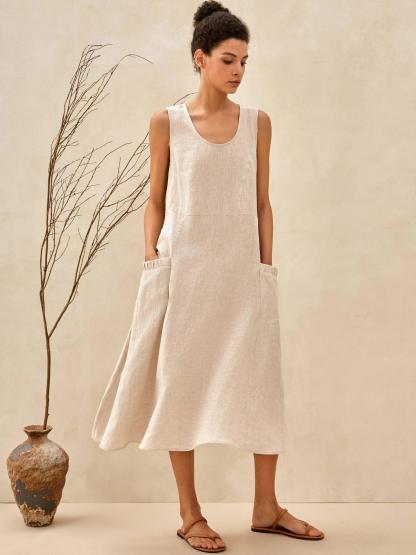 100% Linen Swing Beach Tank Dress