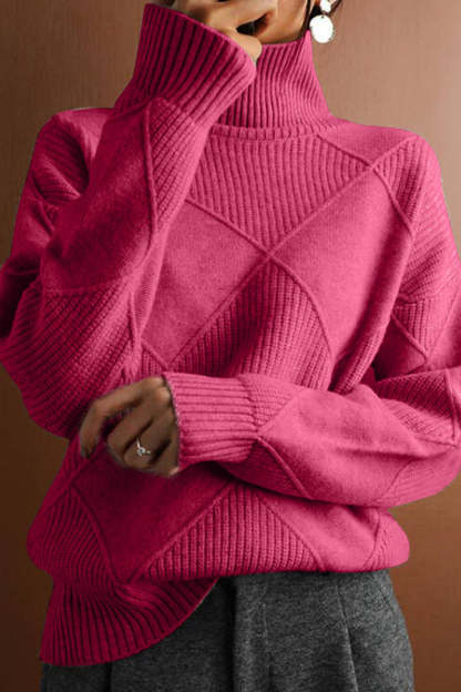 Women's Solid Color Casual Turtleneck Loose Warm Knitted Sweater