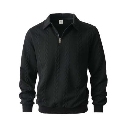 Men's Autumn Winter Outfits Knitted Polo Neck Long Sleeve Sweatshirt