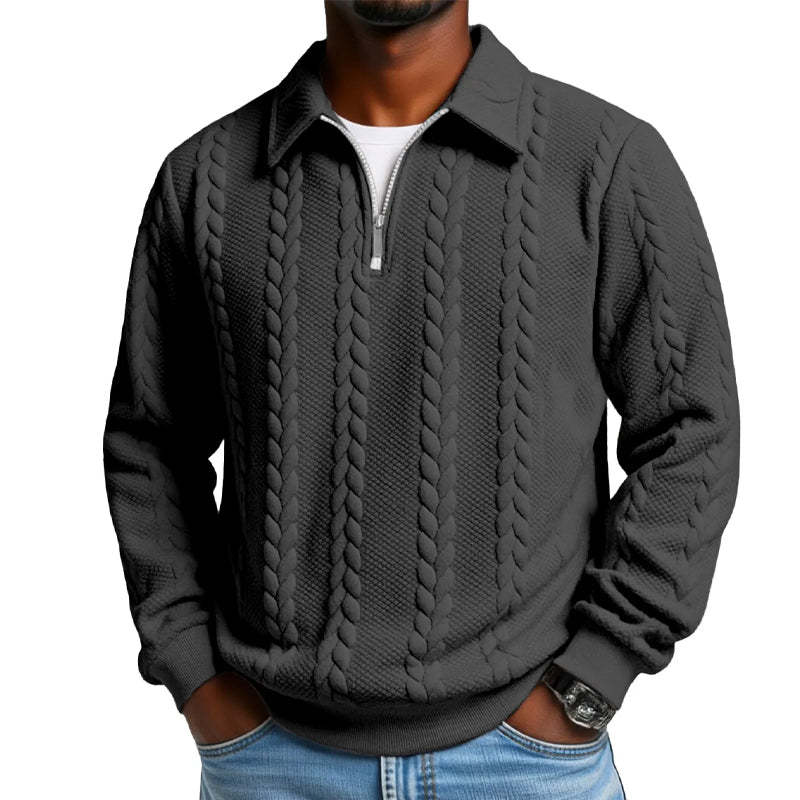 Men's Autumn Winter Outfits Knitted Polo Neck Long Sleeve Sweatshirt