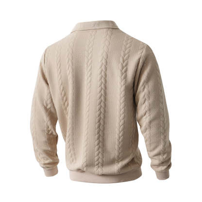 Men's Autumn Winter Outfits Knitted Polo Neck Long Sleeve Sweatshirt