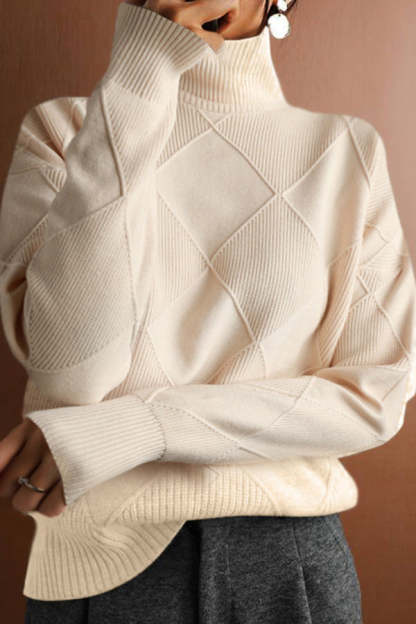 Women's Solid Color Casual Turtleneck Loose Warm Knitted Sweater