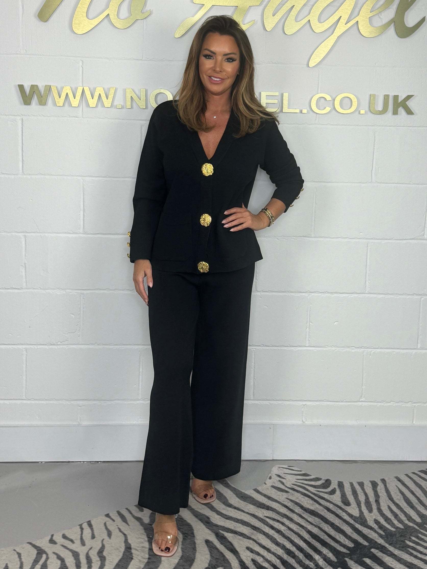 🎅Christmas Gift idea 49% Off 🖤Gold Button Soft Knit Trouser Co-Ord