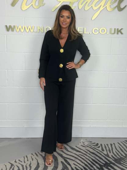 🎅Christmas Gift idea 49% Off 🖤Gold Button Soft Knit Trouser Co-Ord