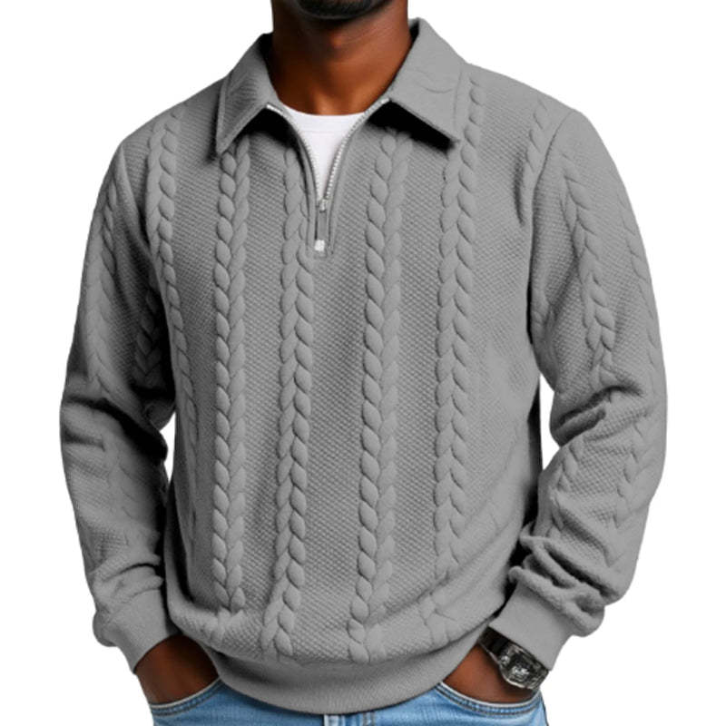 Men's Autumn Winter Outfits Knitted Polo Neck Long Sleeve Sweatshirt