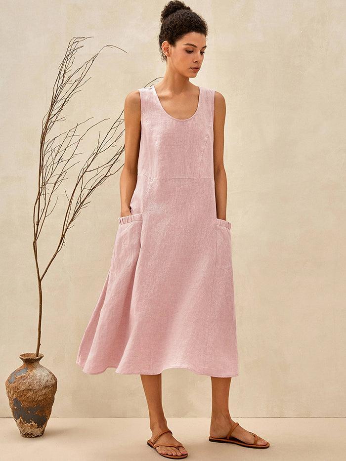 100% Linen Swing Beach Tank Dress