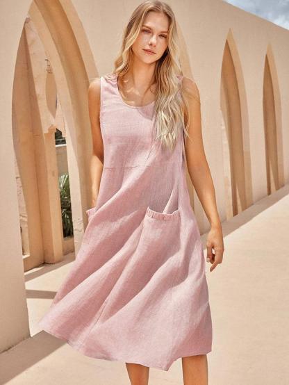 100% Linen Swing Beach Tank Dress