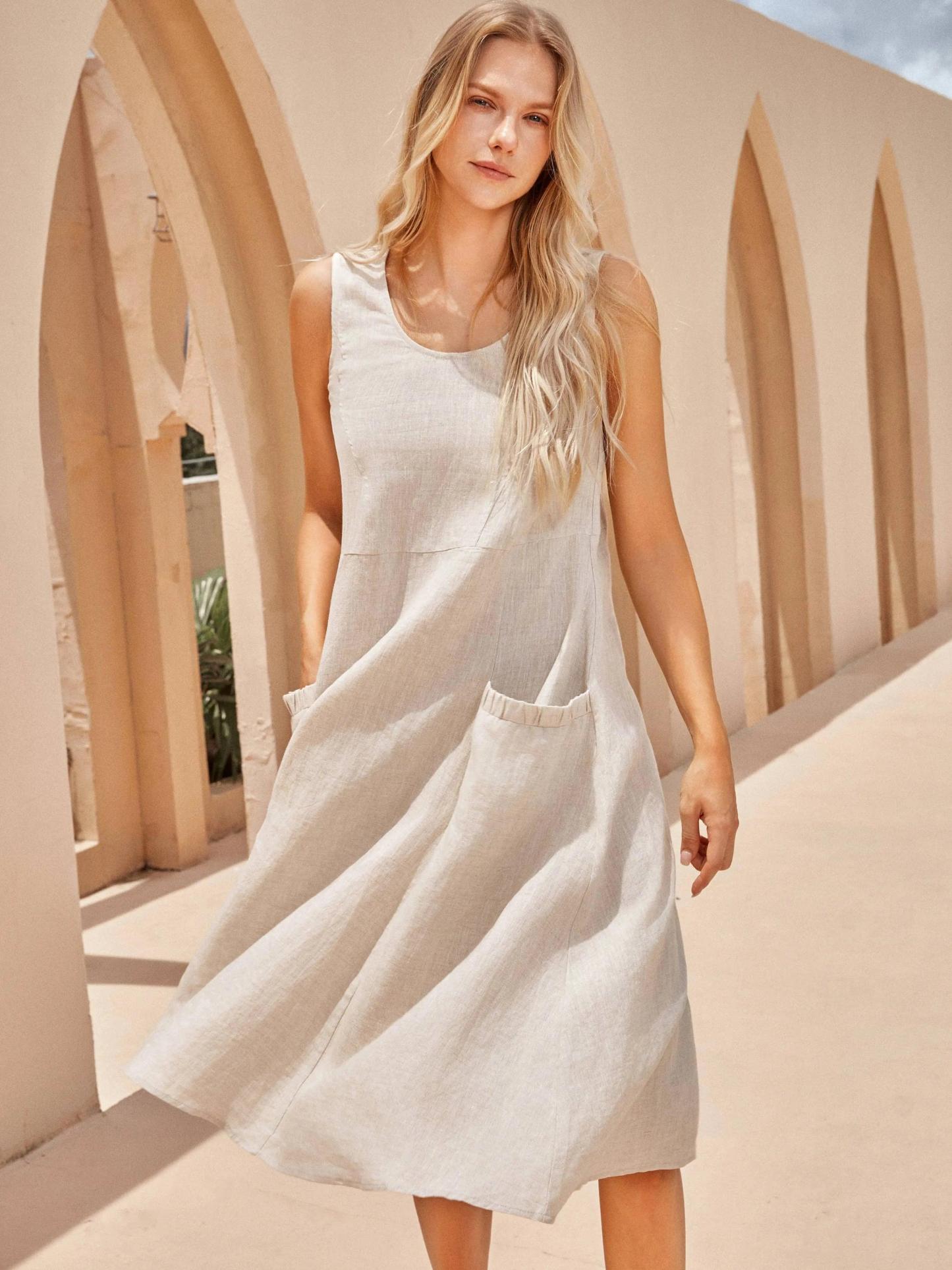 100% Linen Swing Beach Tank Dress
