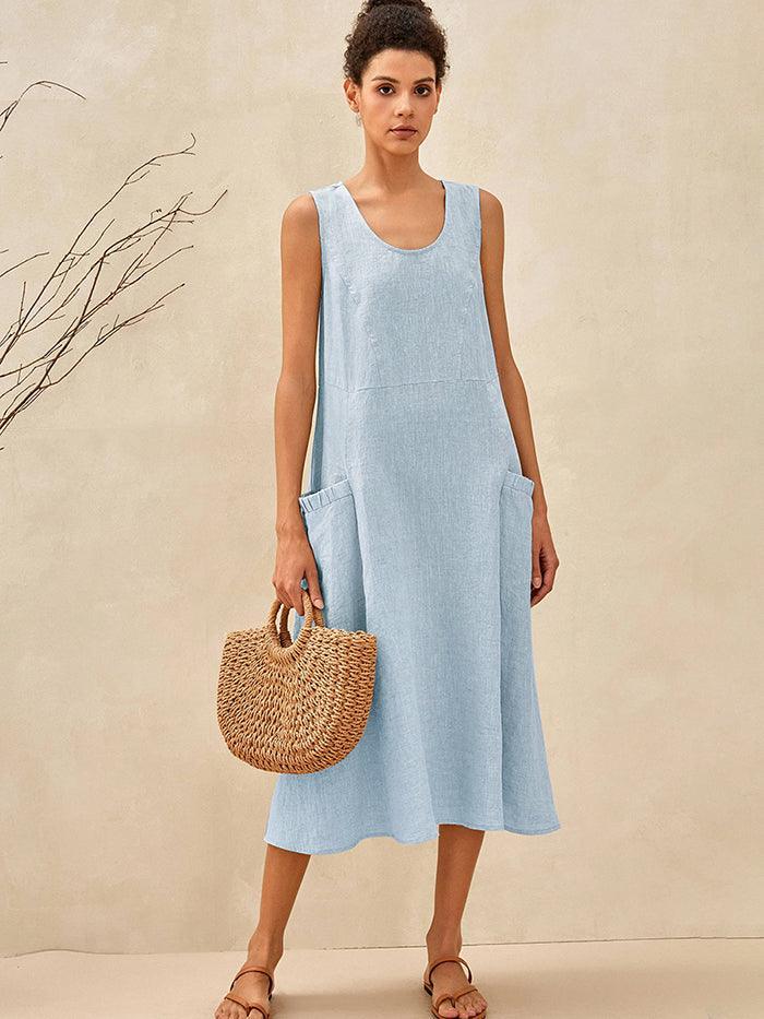 100% Linen Swing Beach Tank Dress