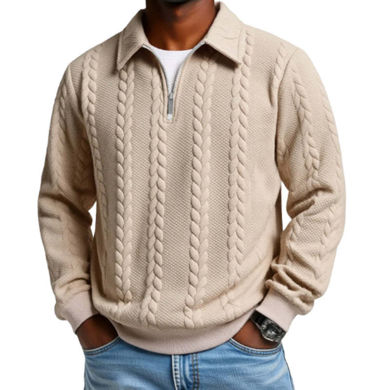 Men's Autumn Winter Outfits Knitted Polo Neck Long Sleeve Sweatshirt