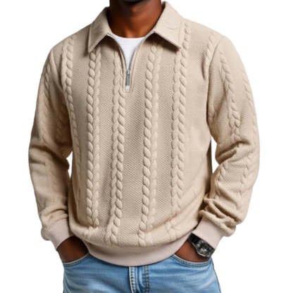 Men's Autumn Winter Outfits Knitted Polo Neck Long Sleeve Sweatshirt
