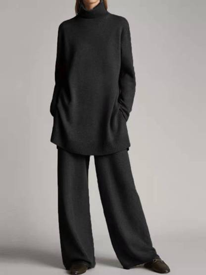 Women's Cashmere Casual Loose Turtleneck Knitted Suit