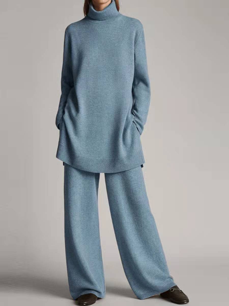 Women's Cashmere Casual Loose Turtleneck Knitted Suit