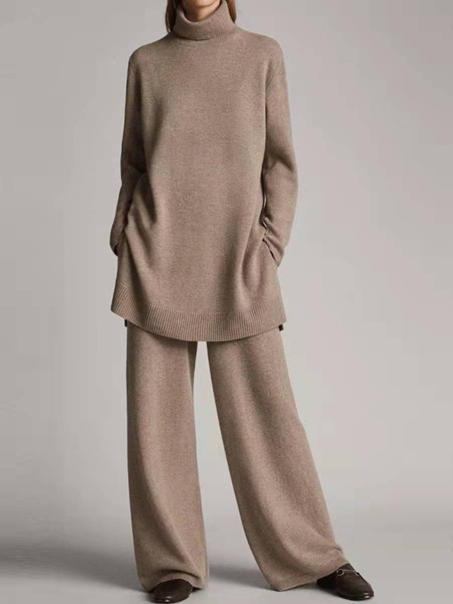 Women's Cashmere Casual Loose Turtleneck Knitted Suit