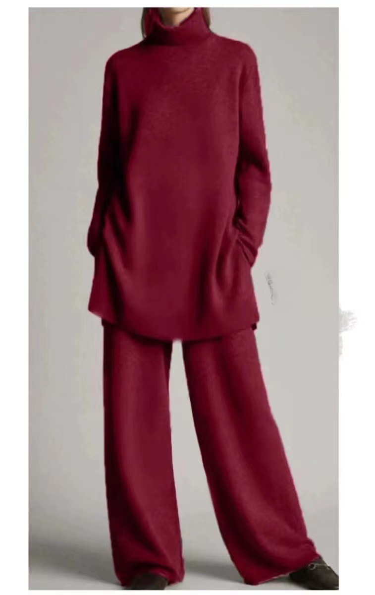 Women's Cashmere Casual Loose Turtleneck Knitted Suit