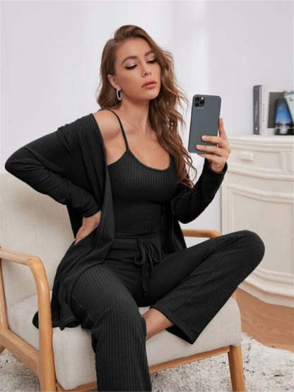 Women's Waffle Knit Loungewear Three Piece Set
