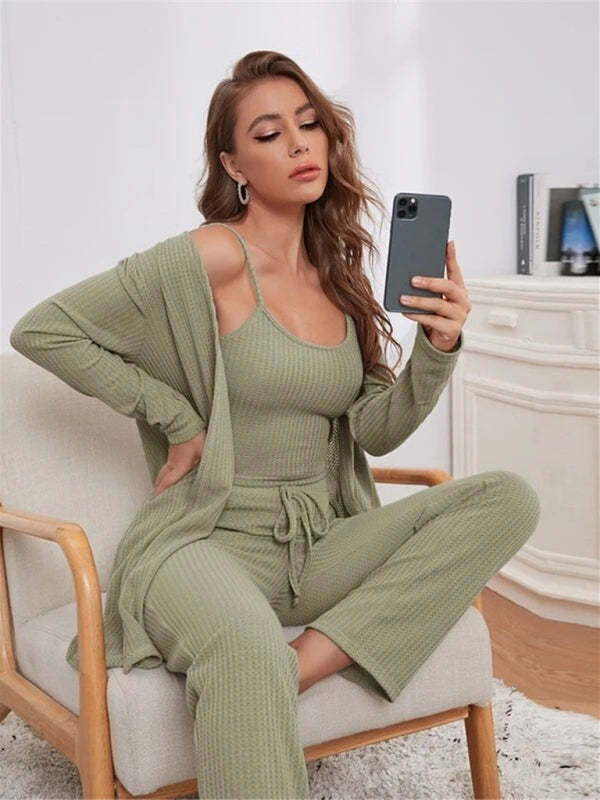 Women's Waffle Knit Loungewear Three Piece Set