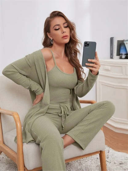 Women's Waffle Knit Loungewear Three Piece Set